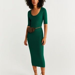 Green Mango bodycon minimalist minimal midi ribbed stretchy dress small S